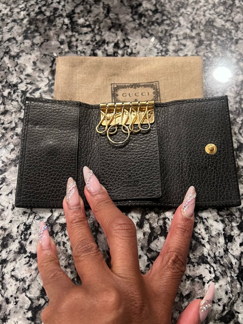 Gucci Black Leather GG Marmont Key Pouch with Gold Hardware - Picture 2 of 5